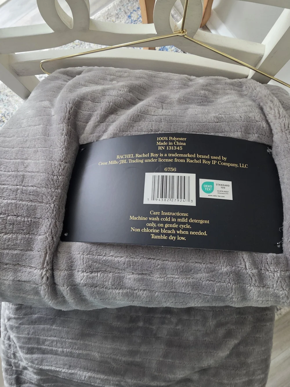 RACHEL Rachel Roy Plush Ribbed Throw Blanket in Gray